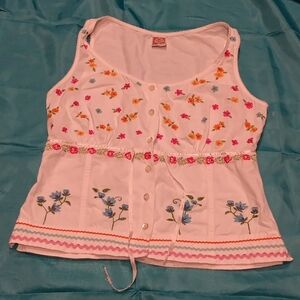 OILILY Vintage  Floral Embroidered White Sleeveless Top Size S